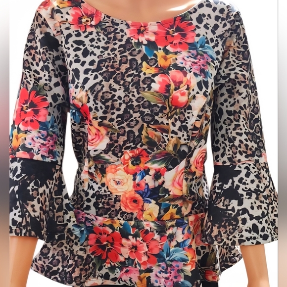 VENUS Orange and Red Ruffled Peplum Blouse - Picture 1 of 8